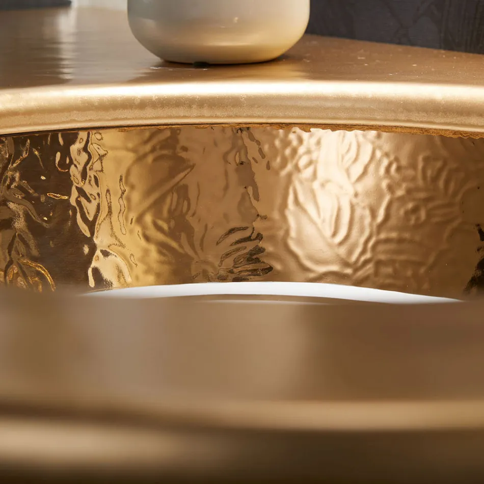 Vestavné umyvadlo z šamotové hlíny s páskem v různých povrchových úpravách Made in Italy - Erioli Viadurini