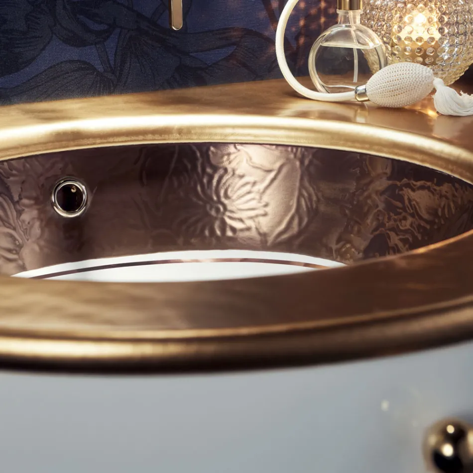 Vestavěné umyvadlo z šamotové hlíny s páskem v různých povrchových úpravách Made in Italy - Erioli Viadurini