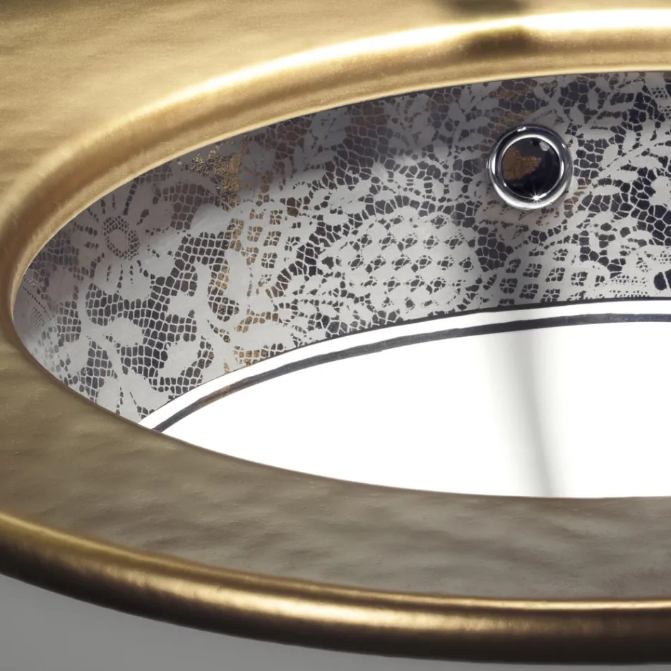 Vestavěné umyvadlo z šamotové hlíny s platinovým krajkovým páskem Made in Italy - Erioli Viadurini