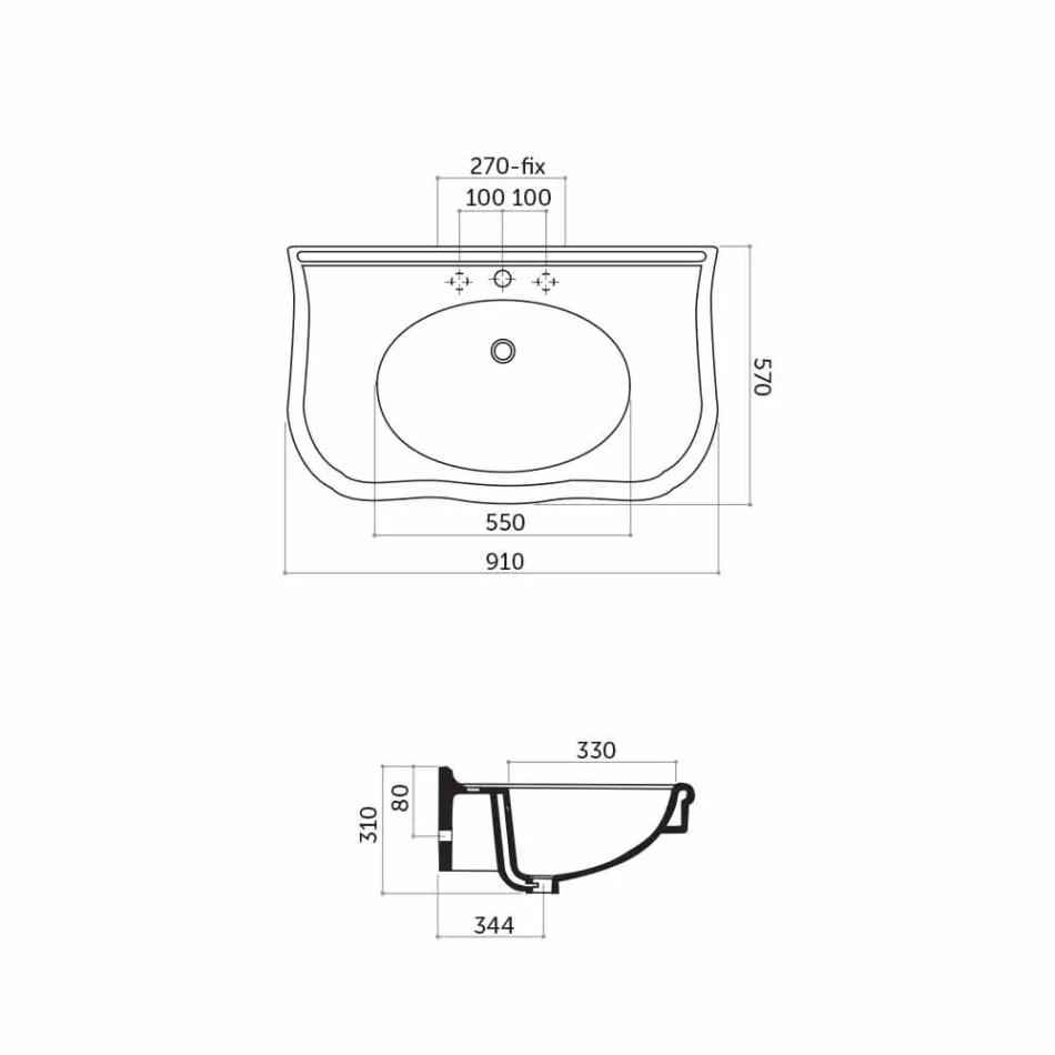 Moderní nástěnné umyvadlo s nebo bez nohou, L90 cm v Avise Ceramic Viadurini