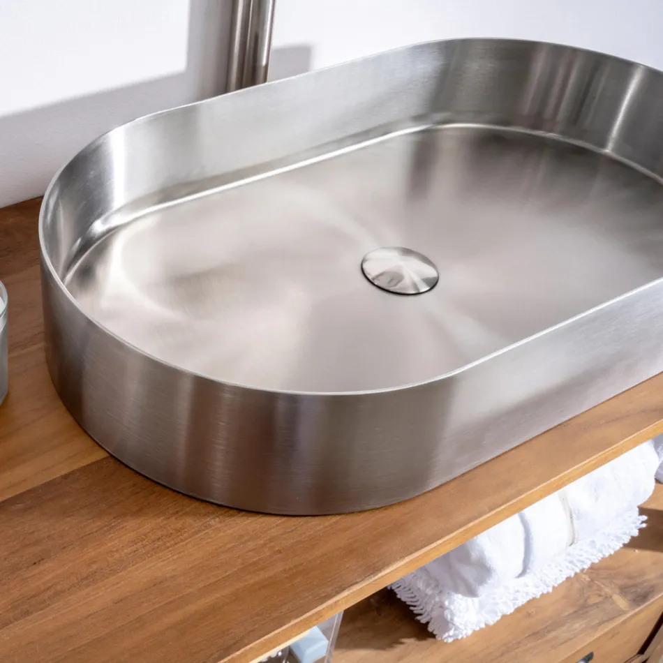 Oválné umyvadlo na desku z nerezové oceli v různých povrchových úpravách - Anemone Viadurini