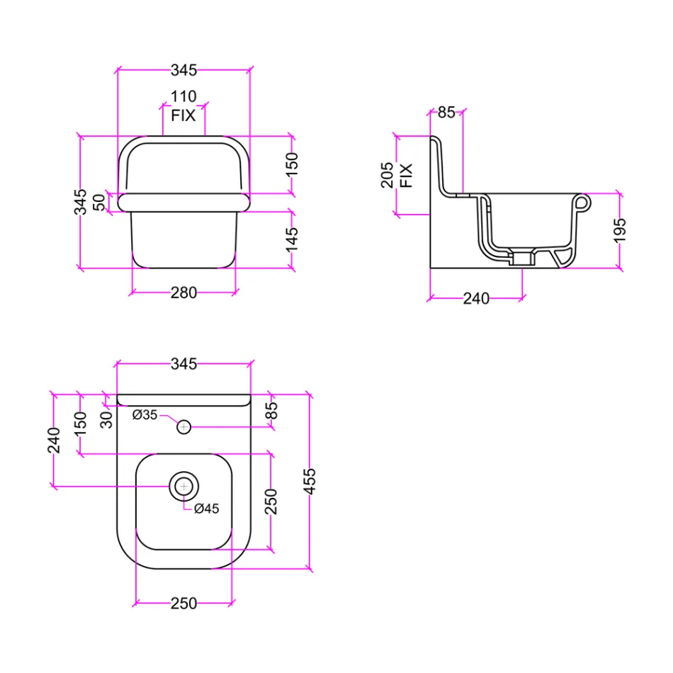 Obdélníkové závěsné keramické koupelnové umyvadlo - Elodie Viadurini