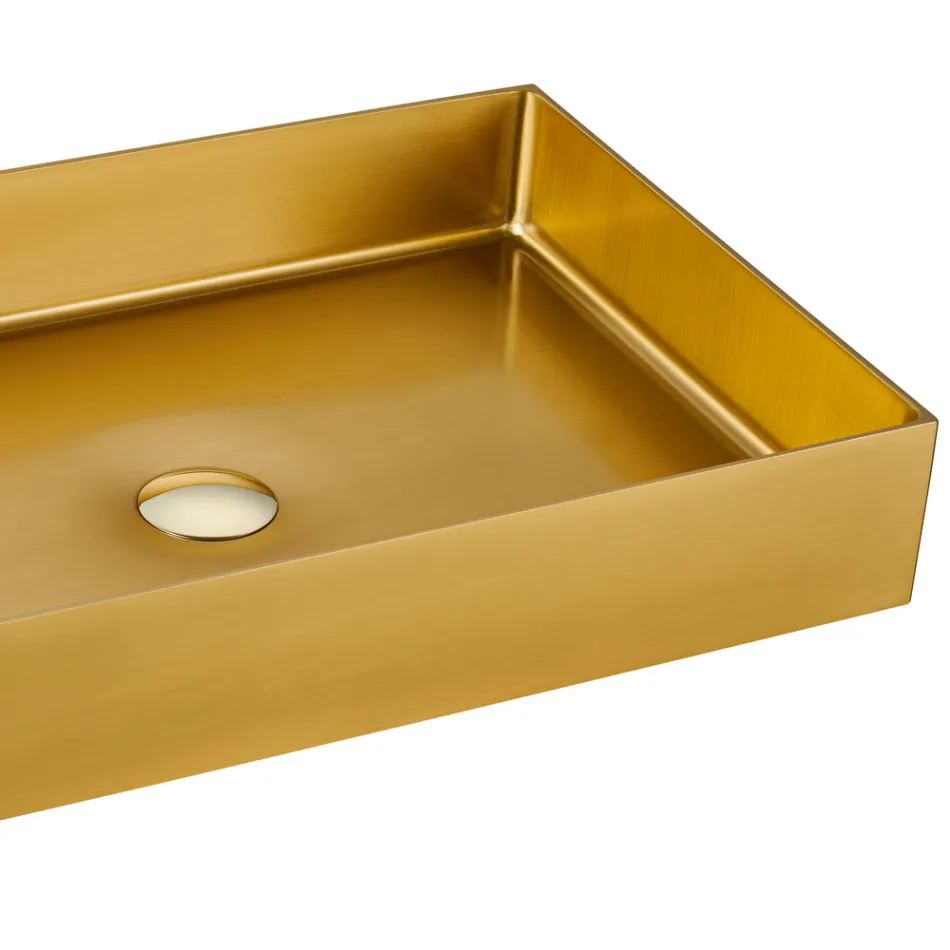 Obdélníkové umyvadlo na desku z nerezové oceli v různých povrchových úpravách – kamélie Viadurini