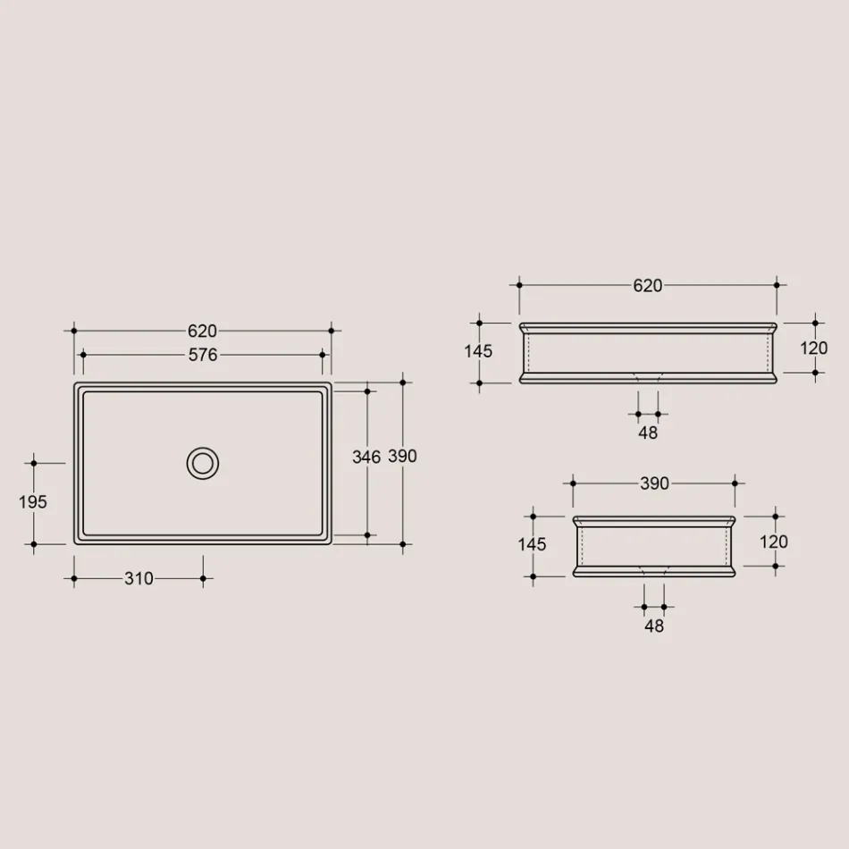 Obdélníkové umyvadlo na desku z leštěné keramiky vyrobené v Itálii - Debora Viadurini