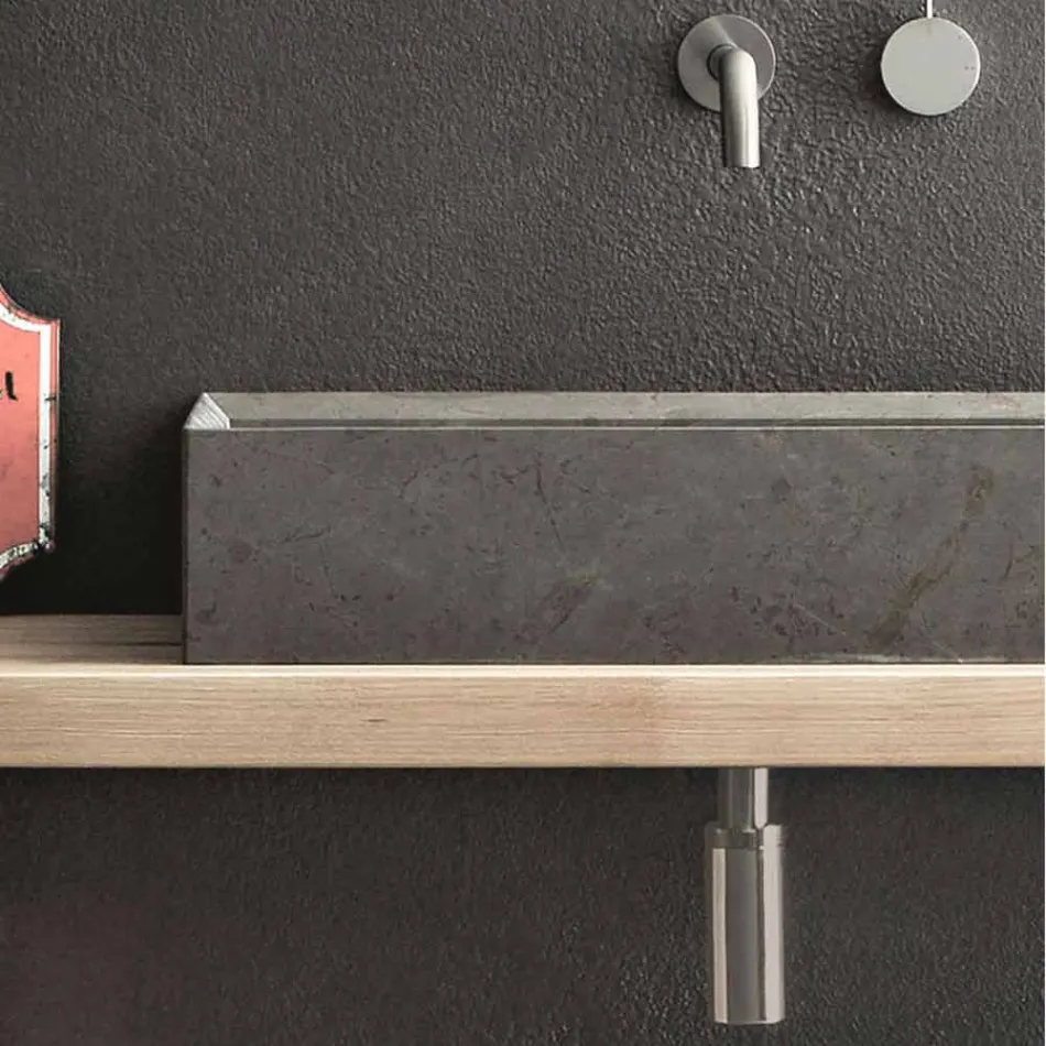 Obdélníkové a moderní umyvadlo na desku v designu Stone - Farartlav3 Viadurini