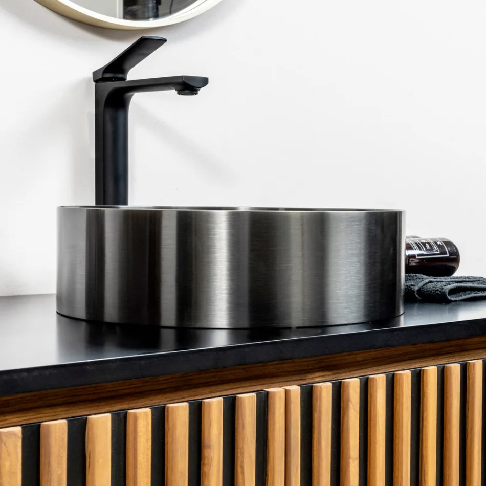 Kulaté umyvadlo na desku z nerezové oceli v různých povrchových úpravách - Fiordaliso Viadurini