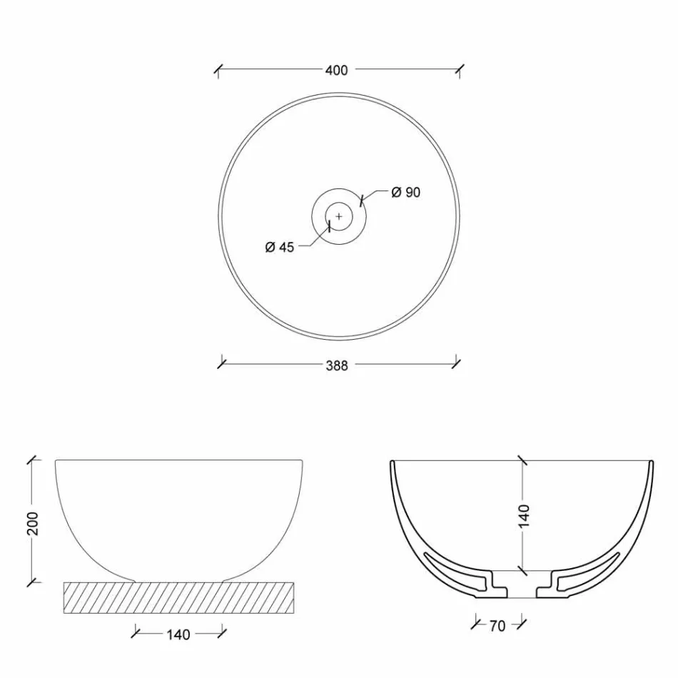 Kulaté umyvadlo v moderním designu keramických Hvězda kulatý 40 cm Viadurini