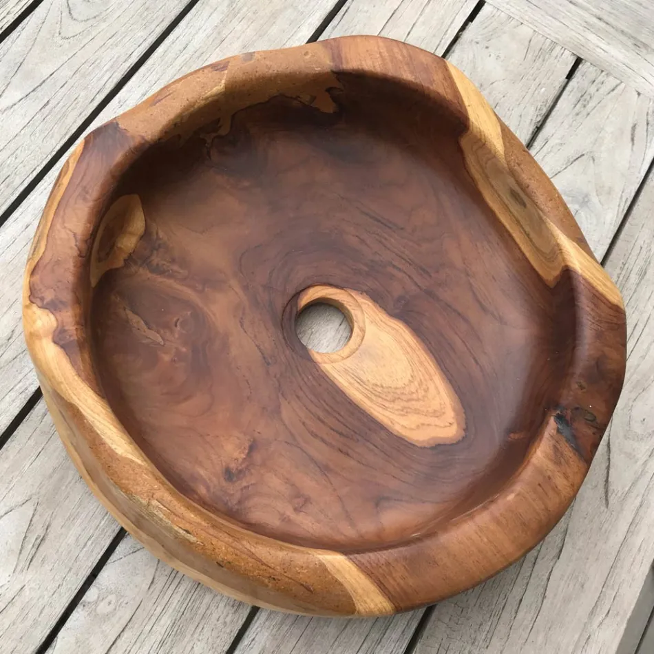 Moderní umyvadlo na desku z přírodního leštěného přírodního teaku - Zino Viadurini