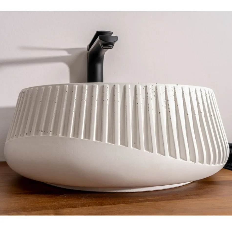 Kulaté umyvadlo na desku vyrobené z cementu a pryskyřice - Ibisco Viadurini