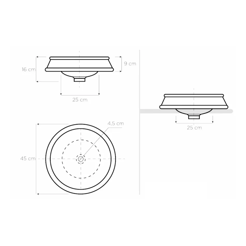 Polozapuštěné koupelnové umyvadlo vyrobené z šamotu Made in Italy - Erasmo Viadurini