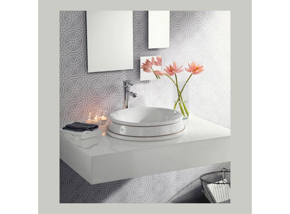 Polozapuštěné koupelnové umyvadlo vyrobené z šamotu Made in Italy - Erasmo Viadurini