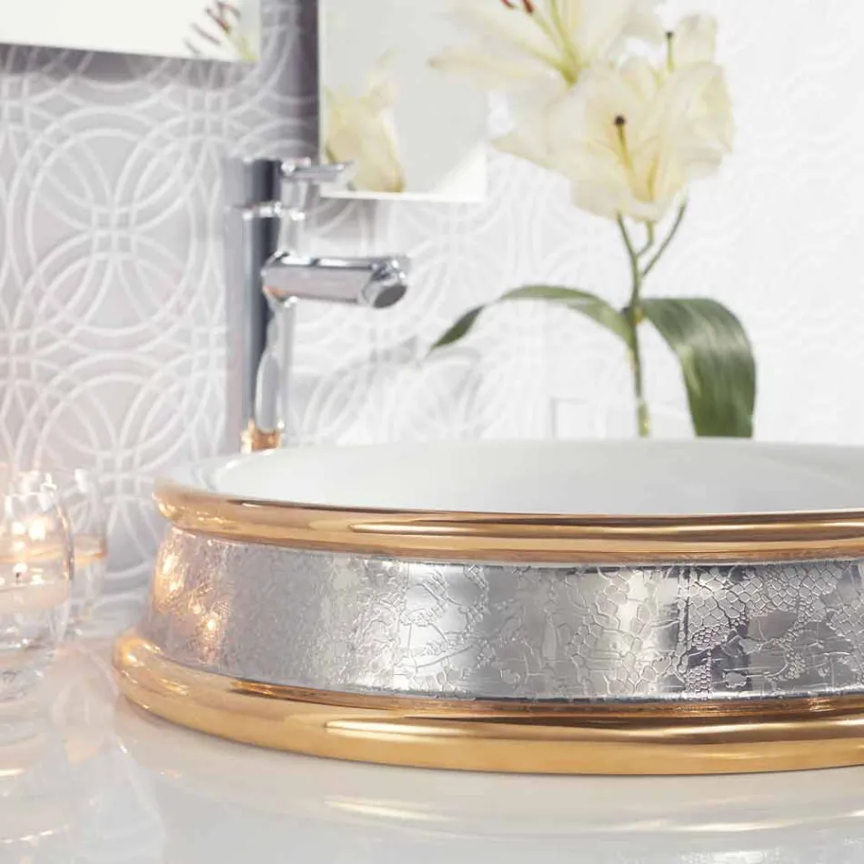 Design polozapuštěného umyvadla v požární hlíně ručně vyráběné v Itálii, Manilo Viadurini