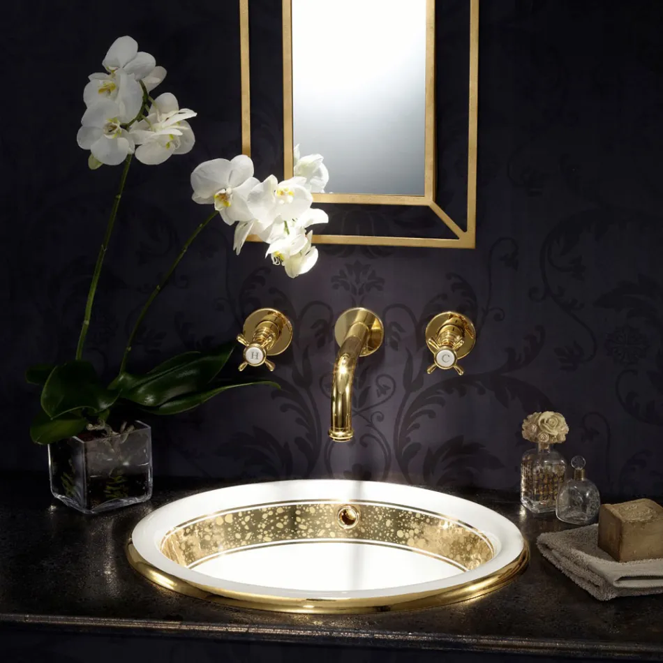 Polozapuštěné umyvadlo v provedení Fire Clay s páskou v různých povrchových úpravách - Botticino Viadurini