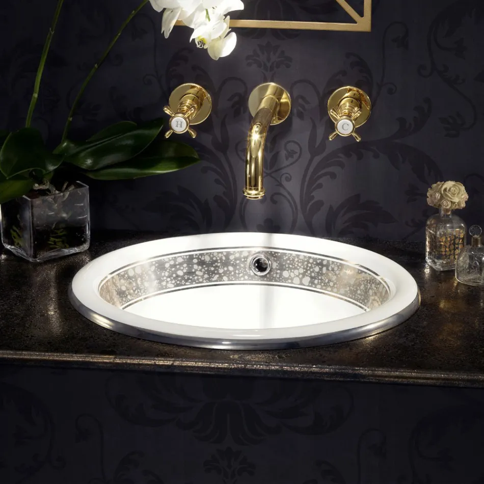 Polozapuštěné umyvadlo v provedení Fire Clay s páskou v různých povrchových úpravách - Botticino Viadurini