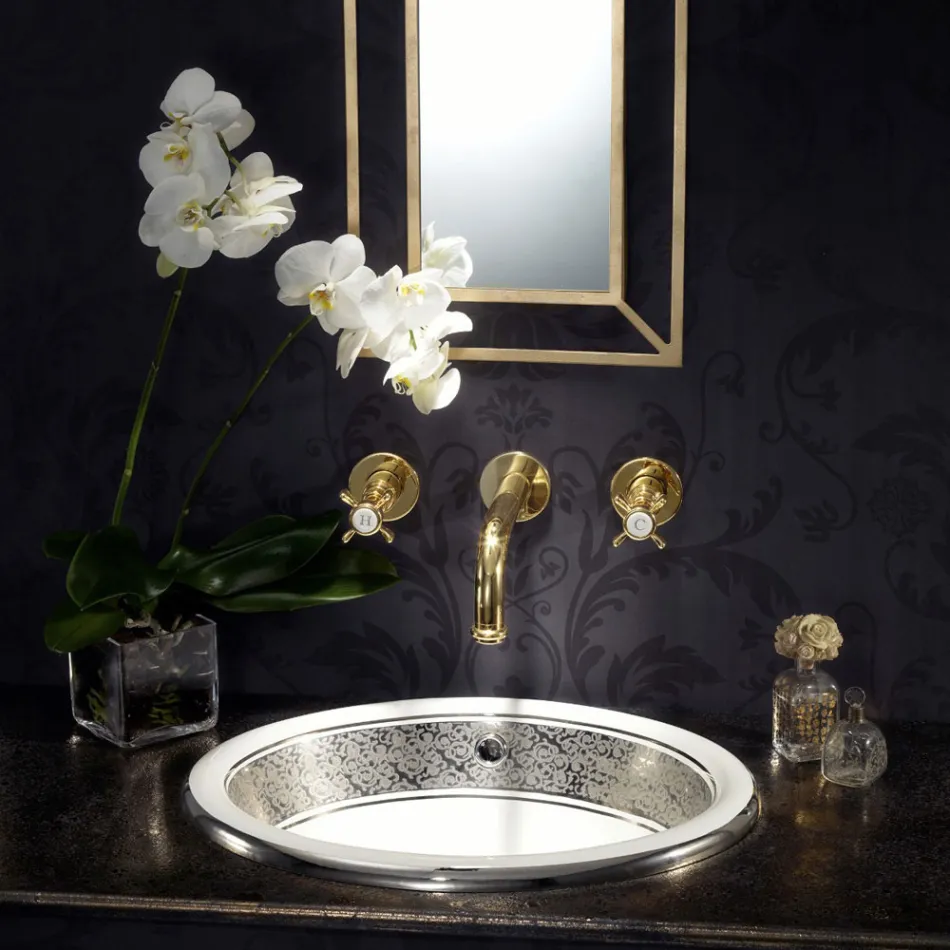 Polozapuštěné umyvadlo v provedení Fire Clay s páskem v různých povrchových úpravách - Botticino Viadurini