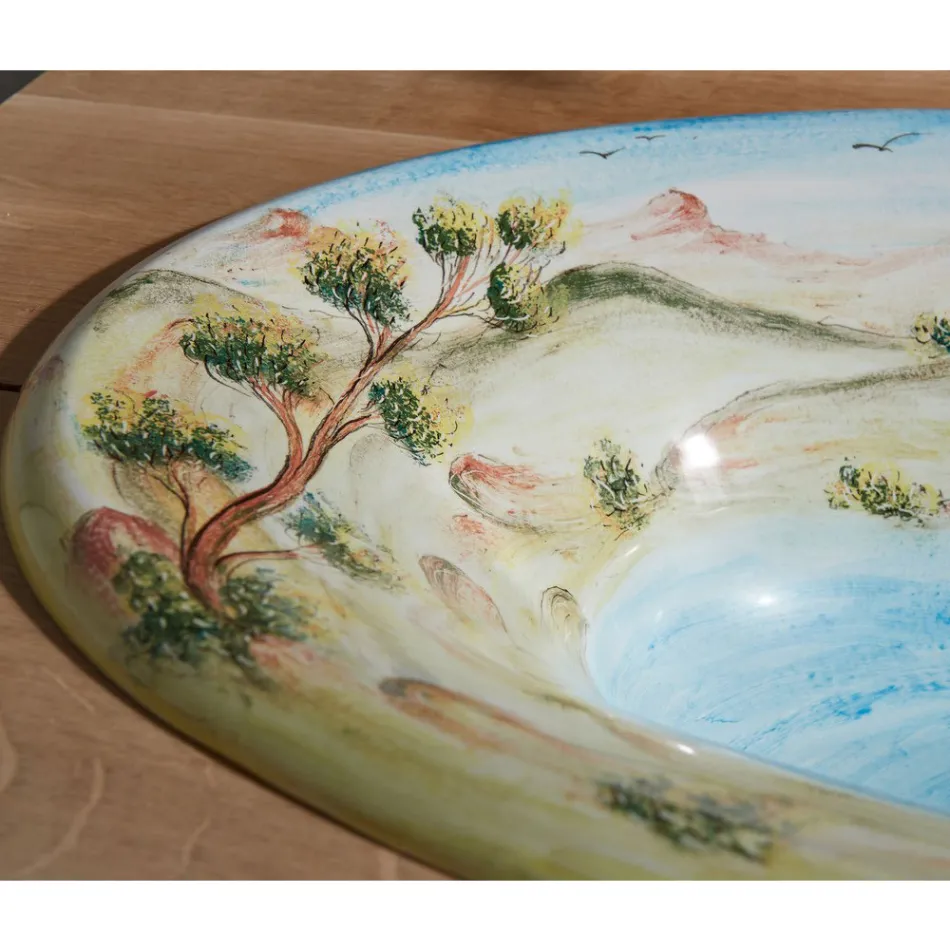 Polozápustné umyvadlo v provedení Fire Clay with Landscape od Deruta Made in Italy - Principe Viadurini