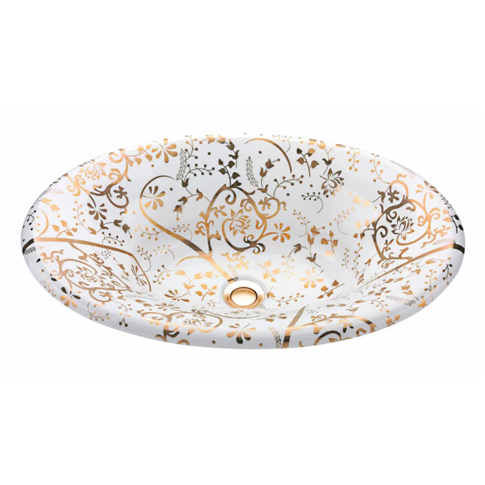 Polozápustné umyvadlo v provedení Fire Clay se zlatou spirálou Made in Italy - Principe Viadurini