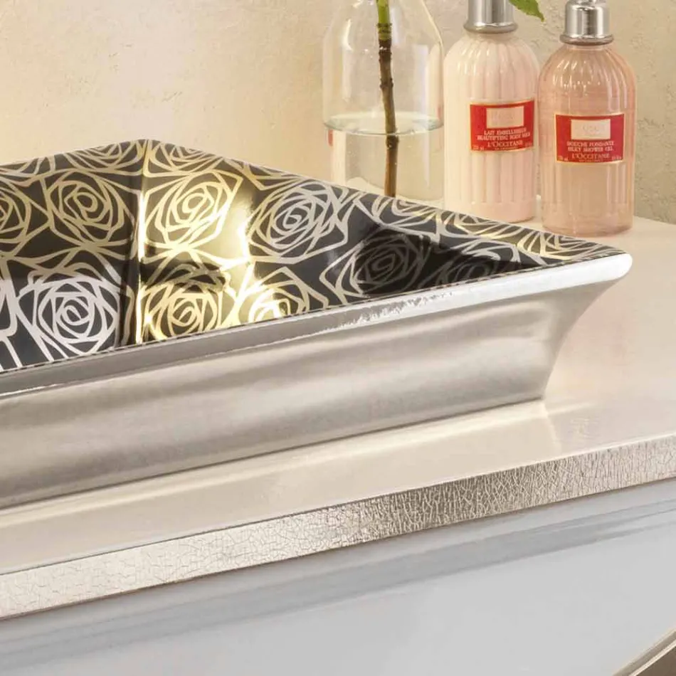 Polozapuštěné umyvadlo v moderní požární hlíně zdobené ručně v Itálii, Guido Viadurini