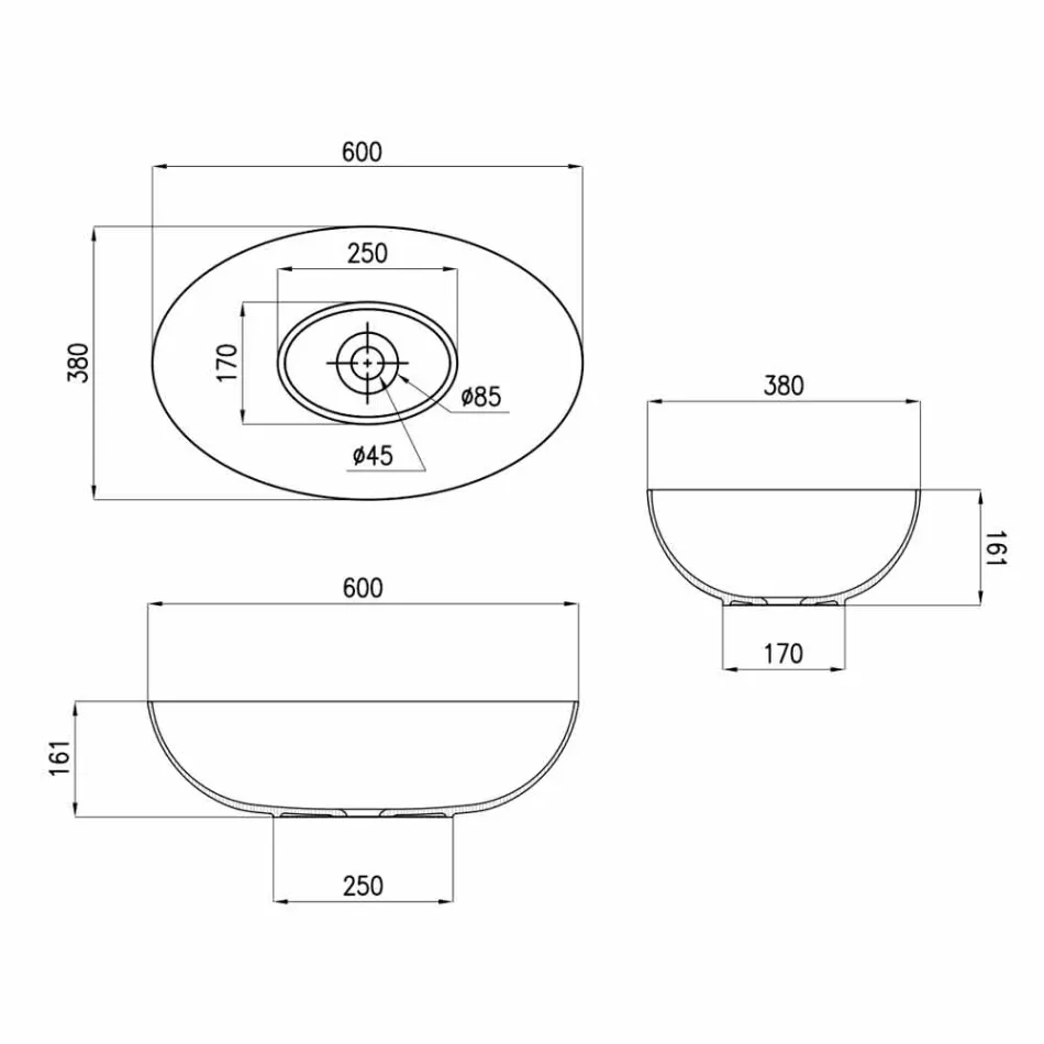 Kulové keramické umyvadlo na desku Ø60cm Vyrobeno v Itálii Leivi Viadurini