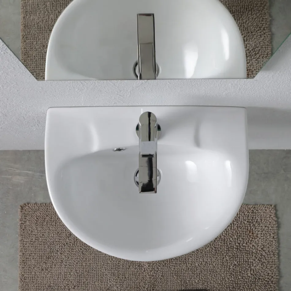 Závěsné bílé keramické umyvadlo s elegantním moderním designem - Silica Viadurini