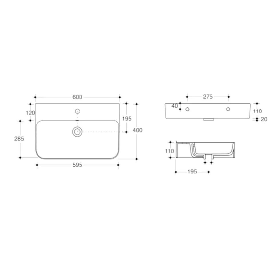 Závěsné keramické umyvadlo s volitelným držákem na ručník Made in Italy - Graffa Viadurini