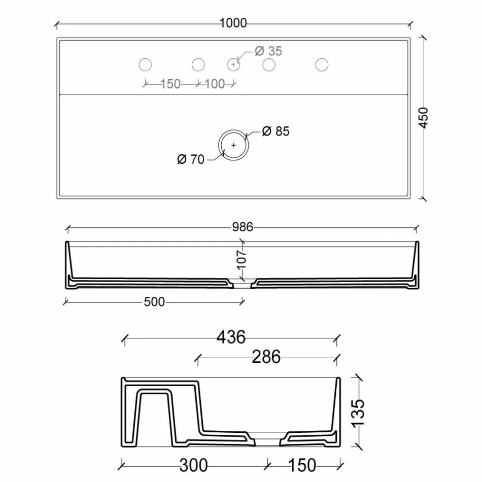 Umyvadlo v moderním designu keramických Sun 100x45 cm Made in Italy Viadurini