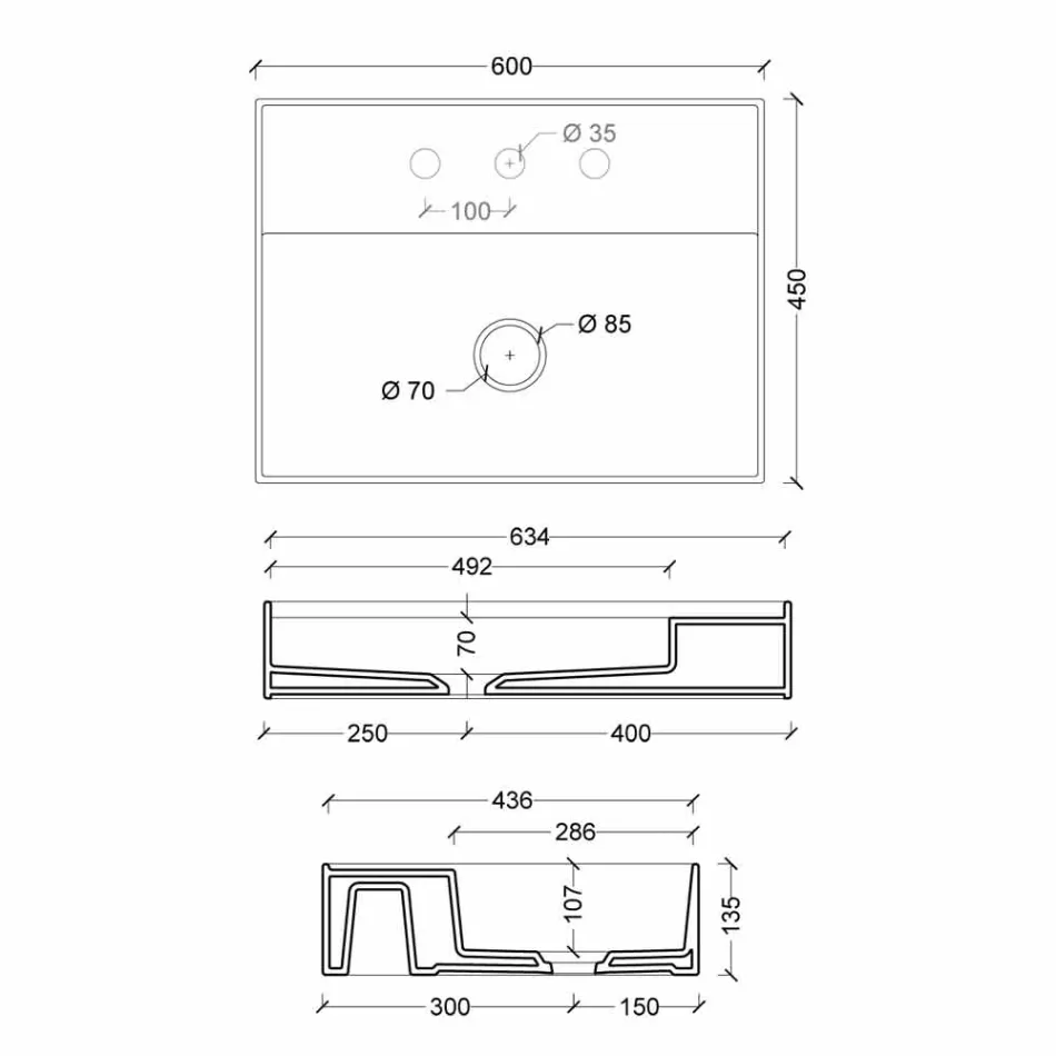 Umyvadlo na slunci 60x45 cm keramické moderním designem, vyrobený v Itálii Viadurini