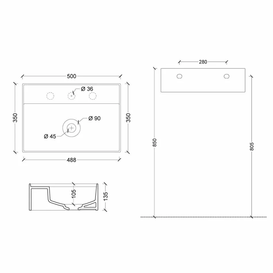 Umyvadlo na slunci 50x35 cm keramika, různé barvy jsou k dispozici Viadurini