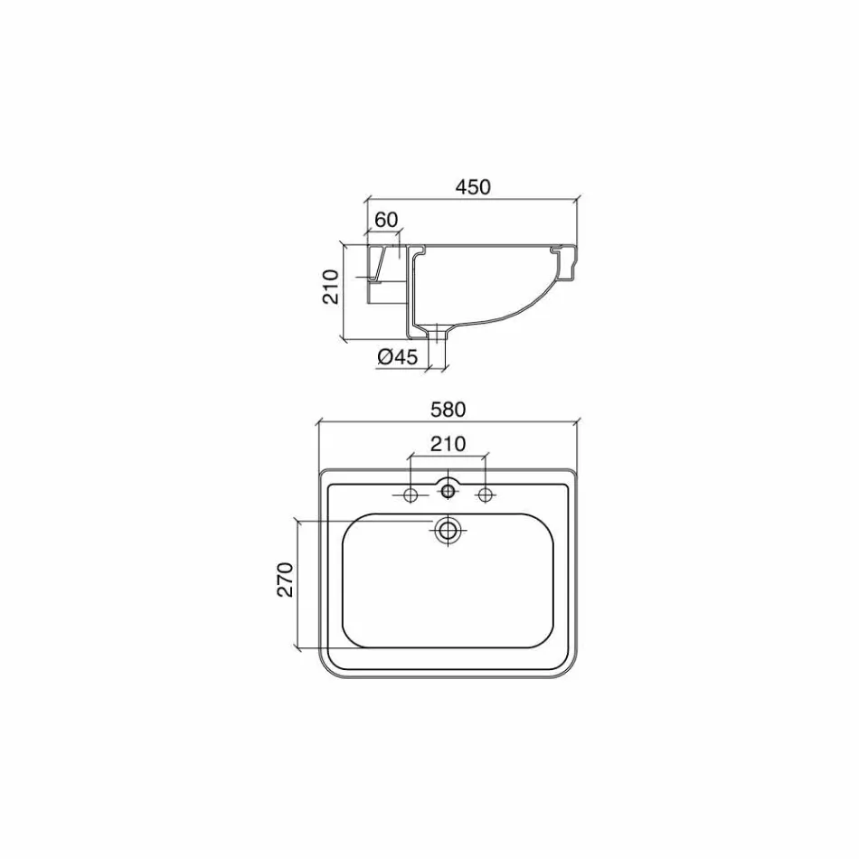 Vintage styl nástěnné umyvadlo v bílé keramice vyrobené v Itálii - Marwa Viadurini