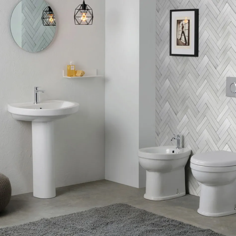Bílý keramický podstavcový dřez s elegantním moderním designem - Silica Viadurini