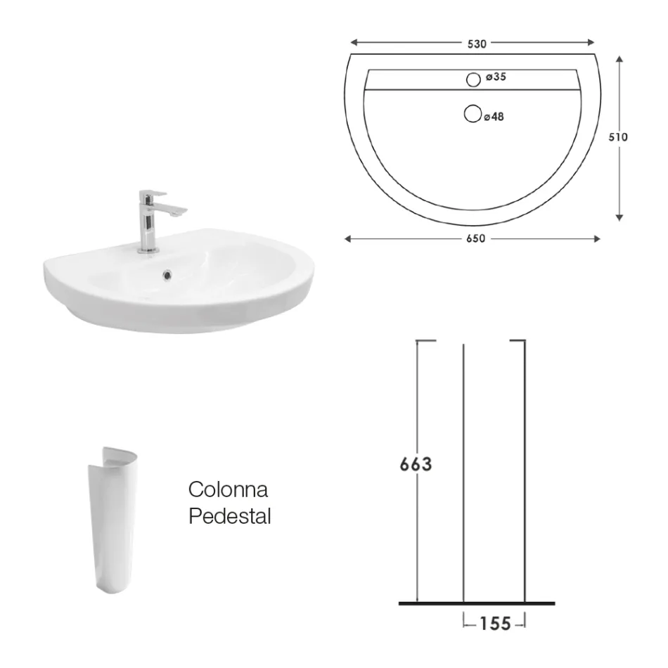 Bílý keramický podstavcový dřez s elegantním moderním designem - Silica Viadurini