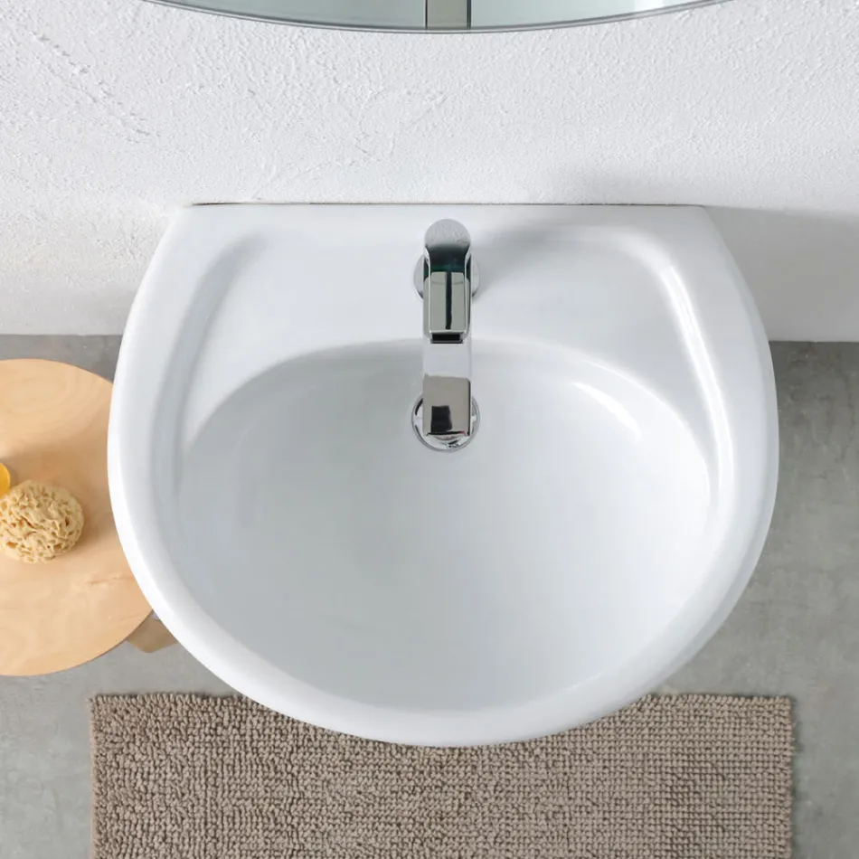 Bílý keramický podstavcový dřez s elegantním moderním designem - Silica Viadurini