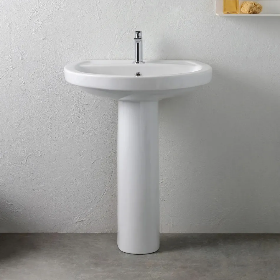 Bílý keramický podstavcový dřez s elegantním moderním designem - Silica Viadurini