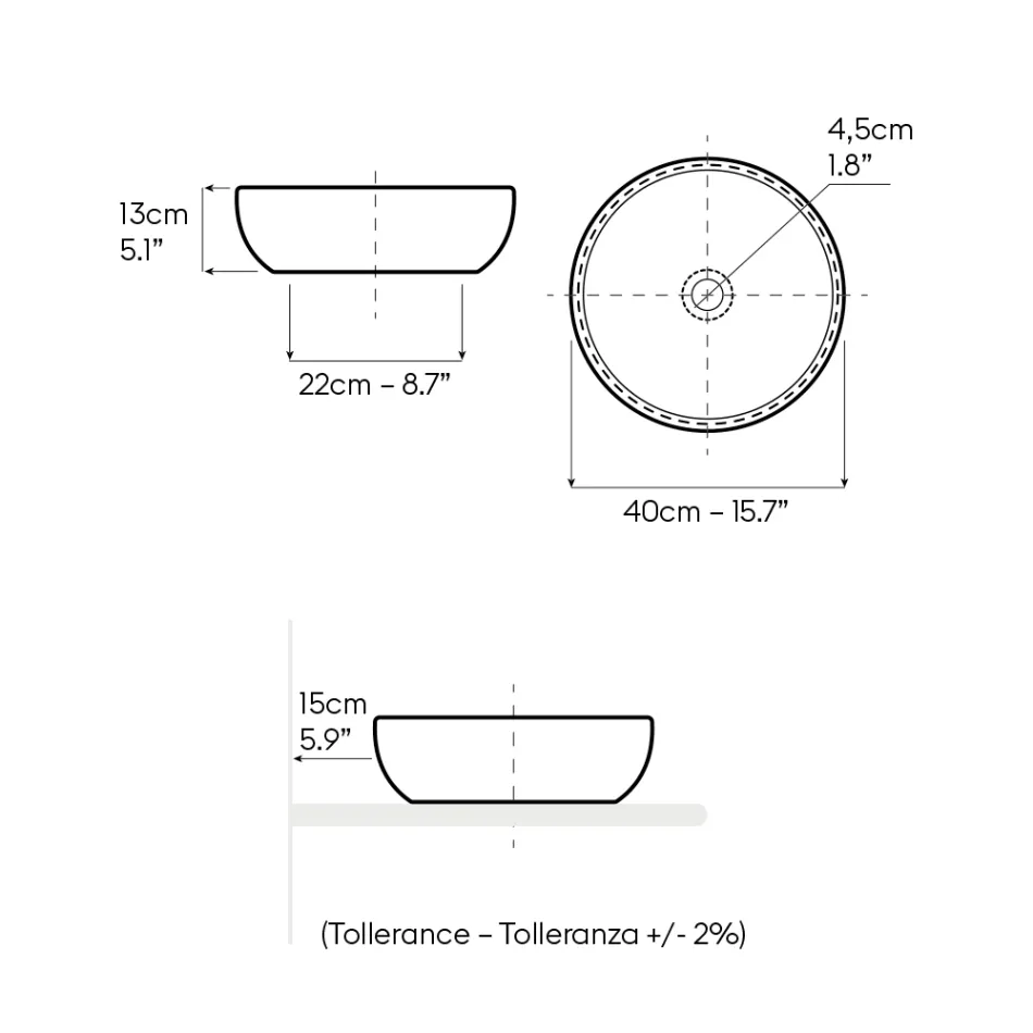 Umyvadlo na desku v tmavém Raku, vyrobené v Itálii - odkapávací Viadurini