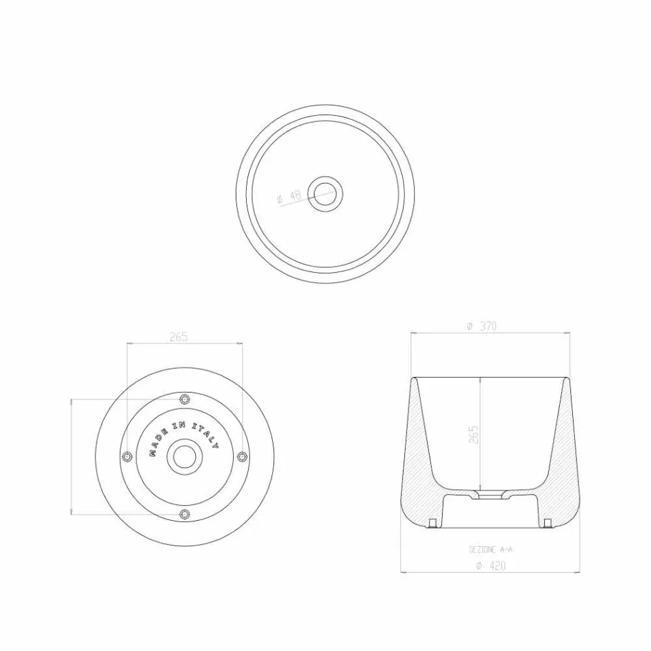 Kulaté umyvadlo na desku v bílé nebo barevné keramice Oliena Viadurini