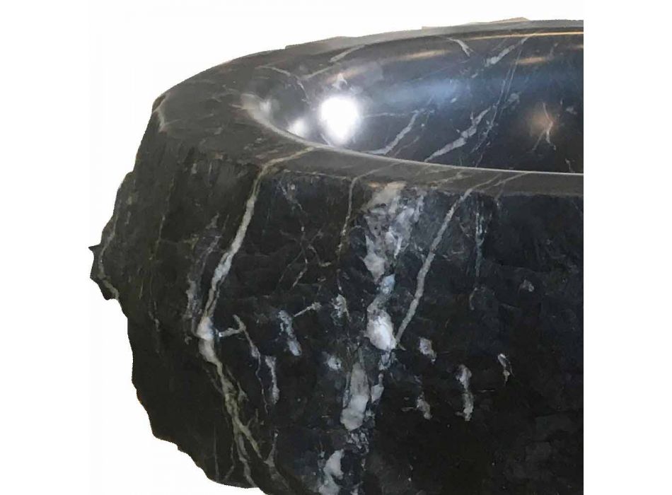 Kulaté umyvadlo na desku ze surového černého mramoru Marquinia Vyrobeno v Itálii - Bernini Viadurini