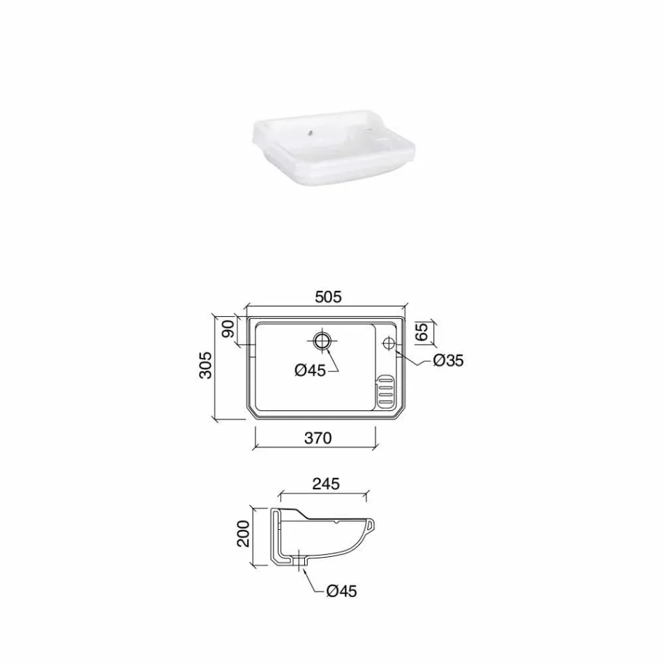 Závěsný mycí dřez v klasickém designu keramický, vyrobený v Itálii - Nausica Viadurini