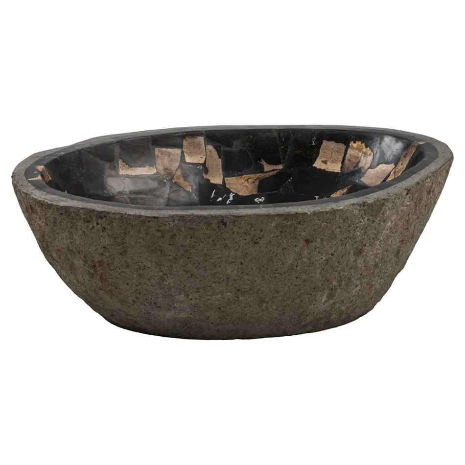 Umyvadlo na desku ručně vyrobené z říčního kamene, Palizzi Viadurini