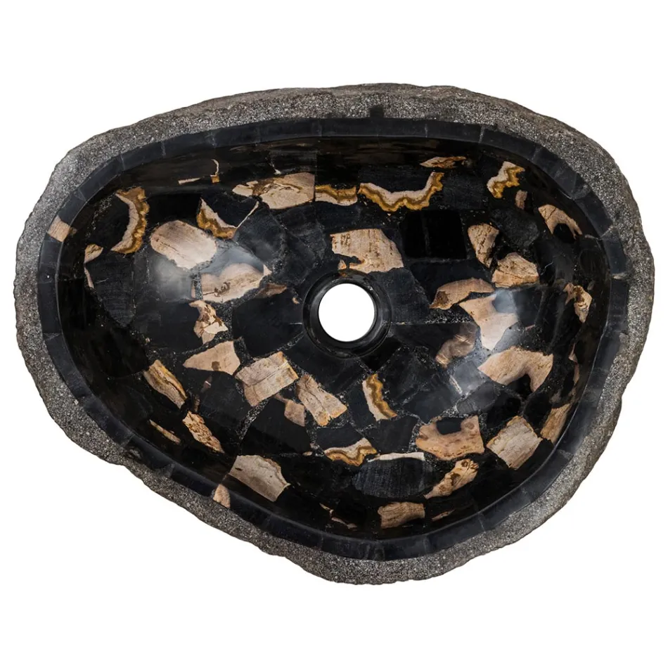 Umyvadlo na desku ručně vyrobené z říčního kamene, Palizzi Viadurini