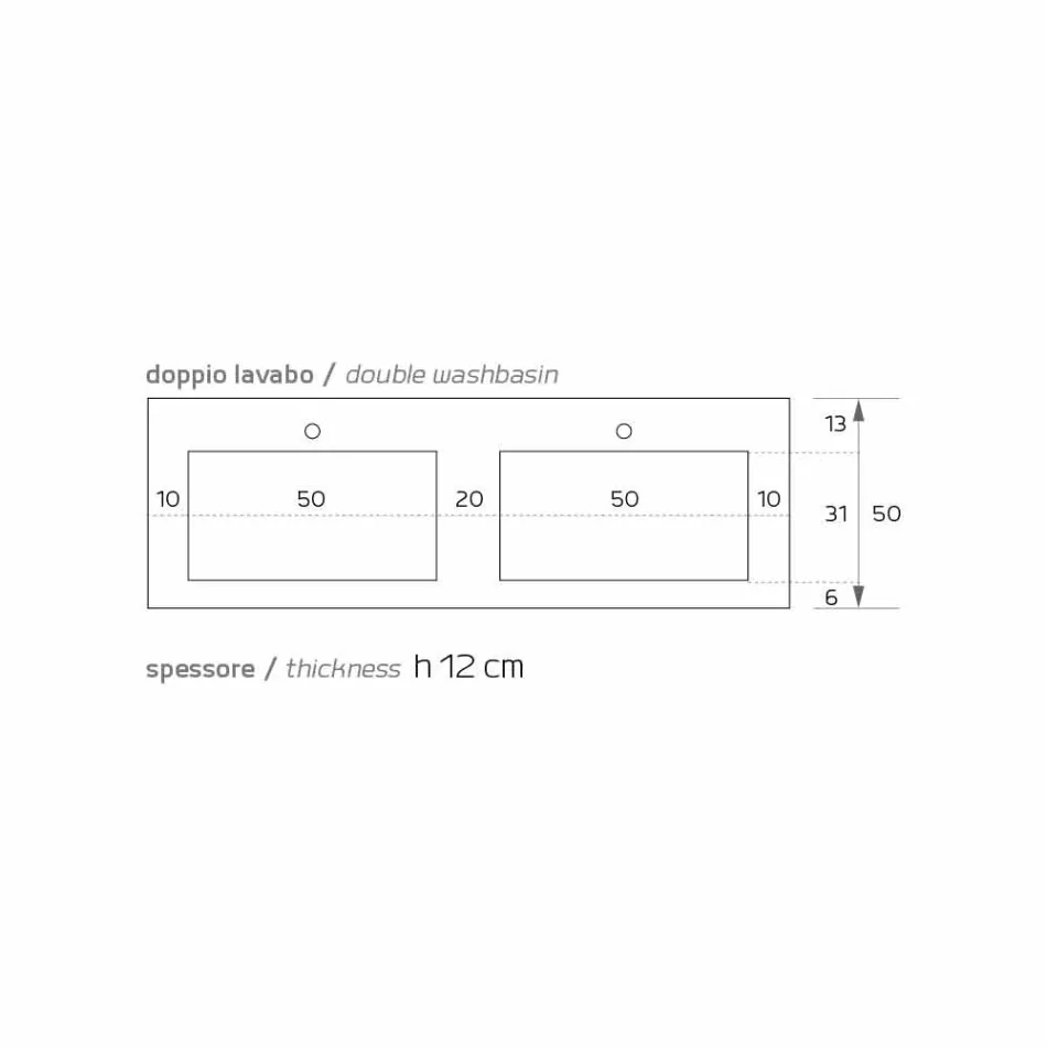 Moderní závěsné dvojité umyvadlo v provedení Luxolid vyrobené v Itálii, Ruffano Viadurini