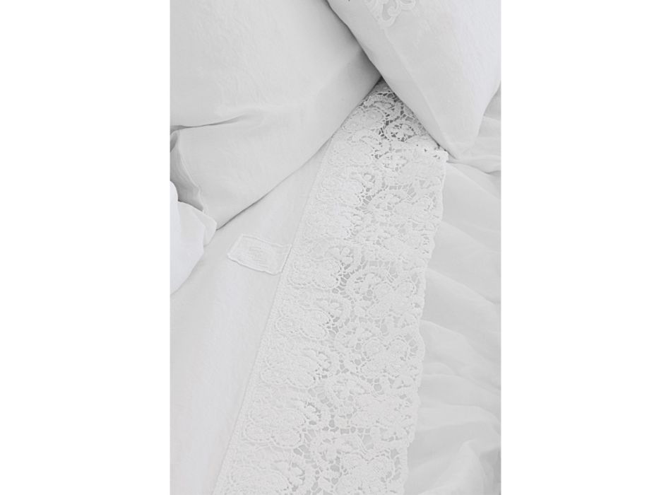 Vysoce kvalitní bílé prostěradlo s krajkou na manželskou postel - Fiumana Viadurini