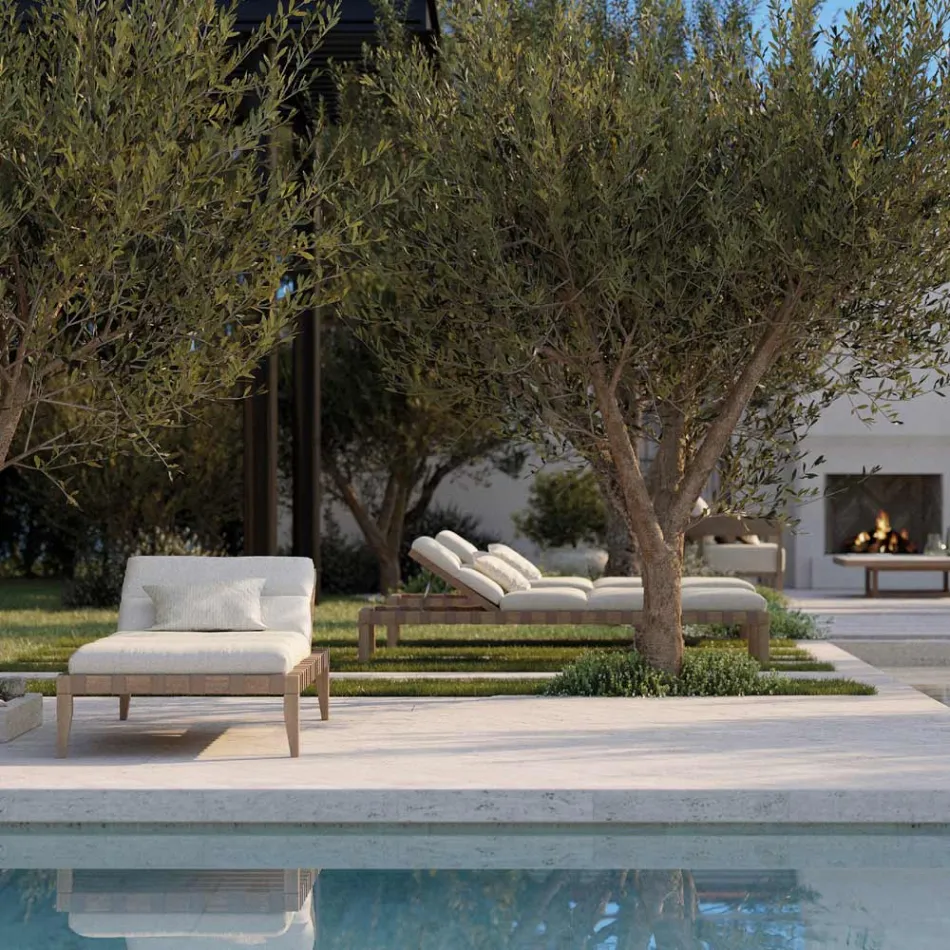 Venkovní lehátko s rámem z teakového dřeva Made in Italy - Briga Viadurini