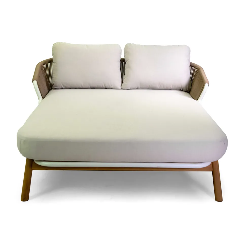 Venkovní lehátko s teakovým rámem, lany a polštáři - stan Viadurini