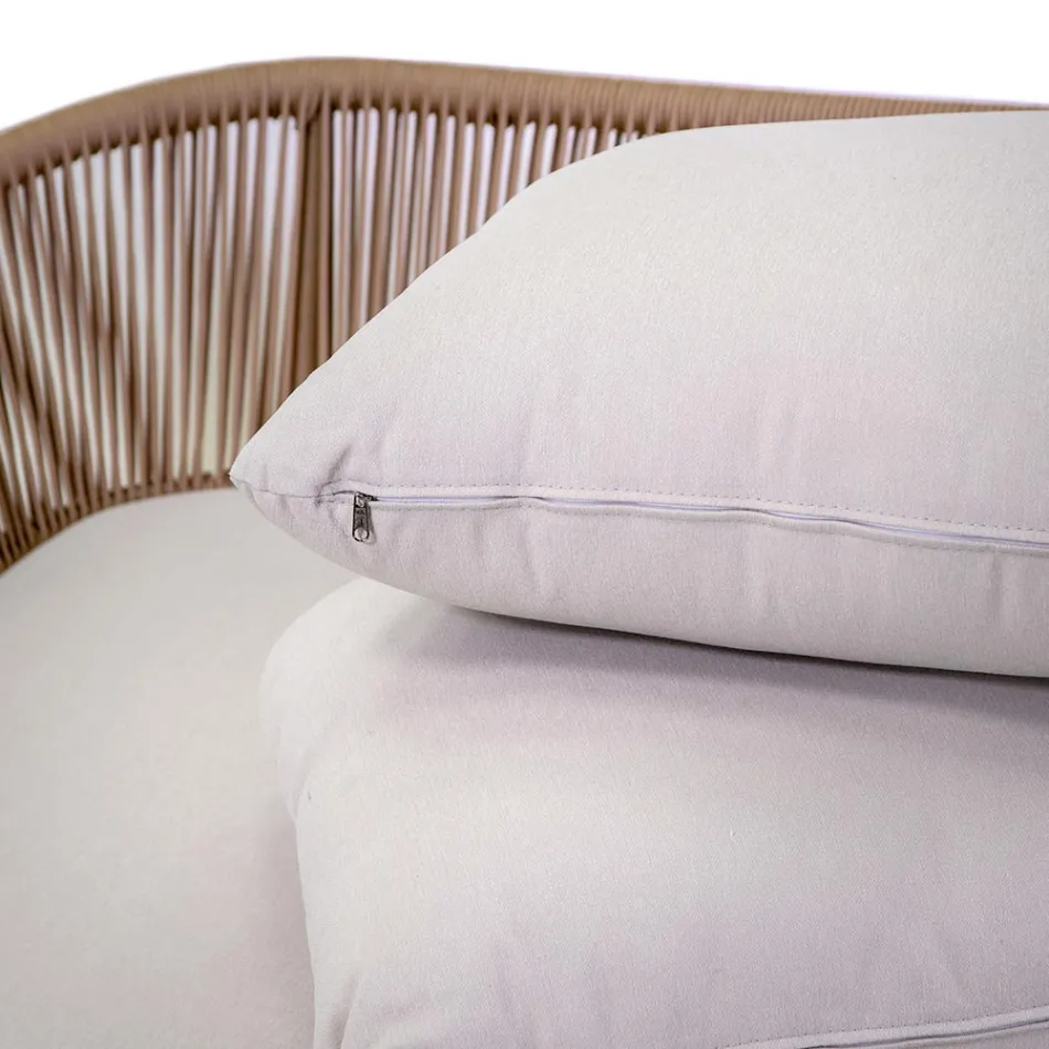 Venkovní lehátko s teakovým rámem, lany a polštáři - stan Viadurini