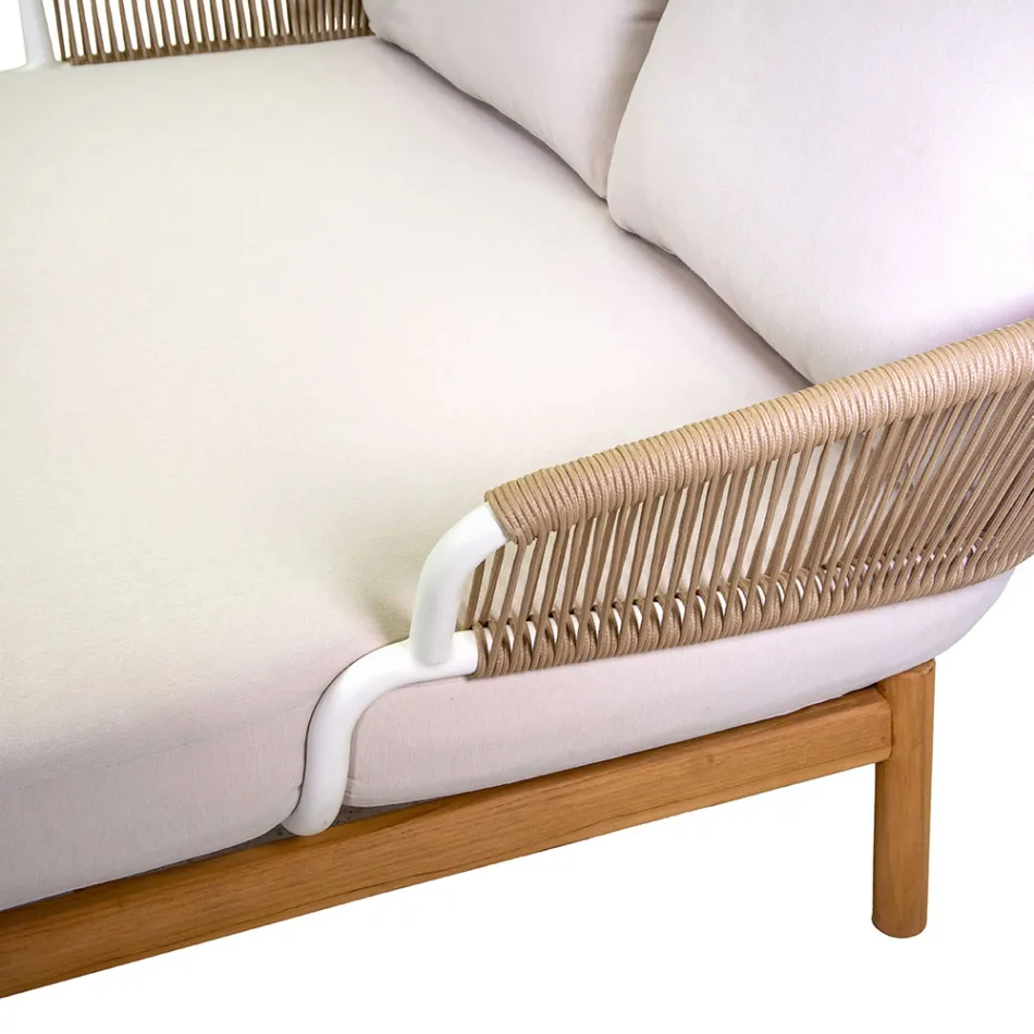 Venkovní lehátko s teakovým rámem, lany a polštáři - stan Viadurini