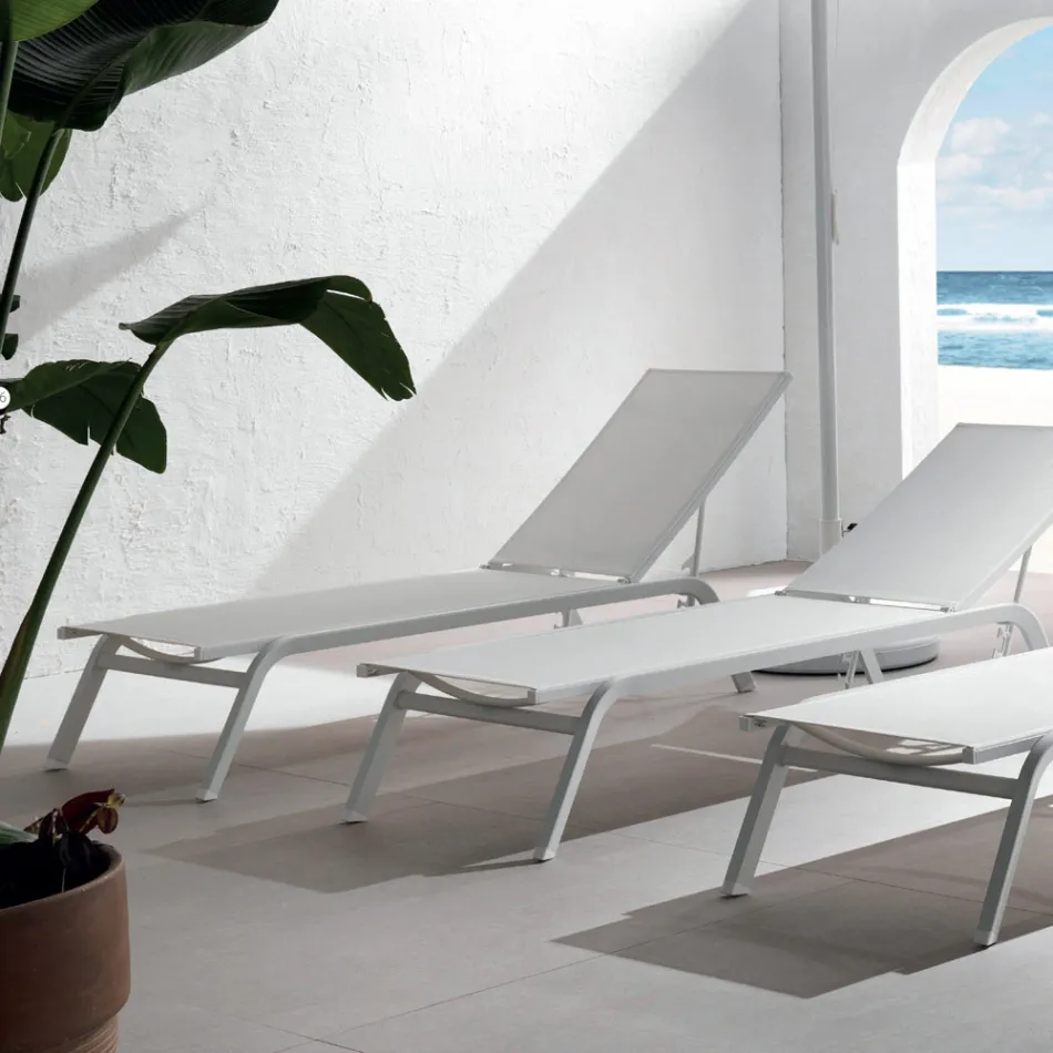 Venkovní solárium z hliníku a textilu se zatahovacími kolečky, 2 kusy – osel Viadurini