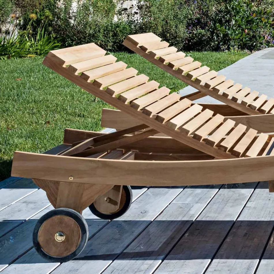 Venkovní lehátko z přírodního teaku - Yggdrasil Viadurini