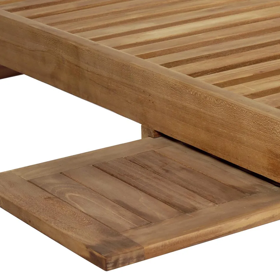 Teakové zahradní lehátko s odnímatelným stolem a kolečky - Oasi Viadurini