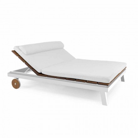 Venkovní manželská postel z bílého nebo černého hliníku a dřeva - Cynthia Viadurini