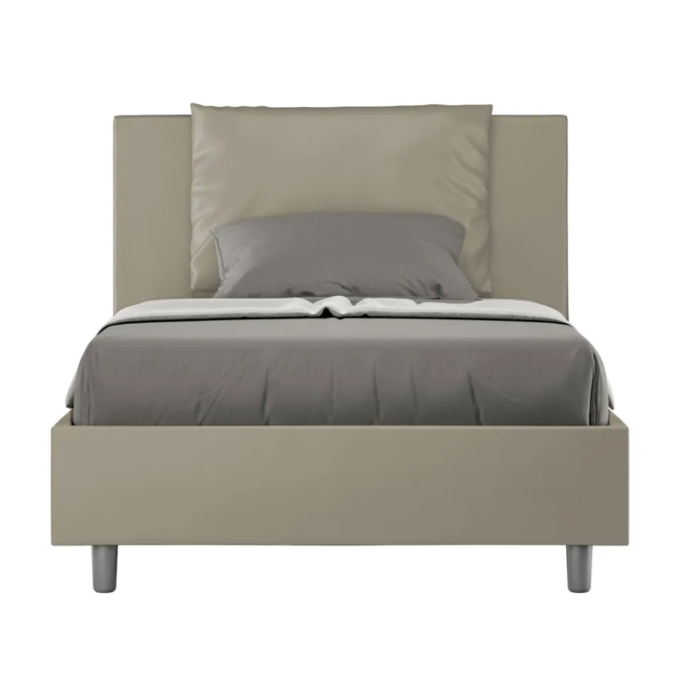 Postel 120x200 cm s čelem a polštáři z umělé kůže vyrobená v Itálii - Olimpiadi Viadurini